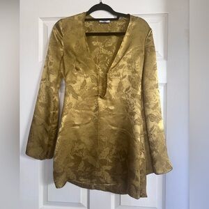 NWOT Rumored gold mini dress with jacquard print.